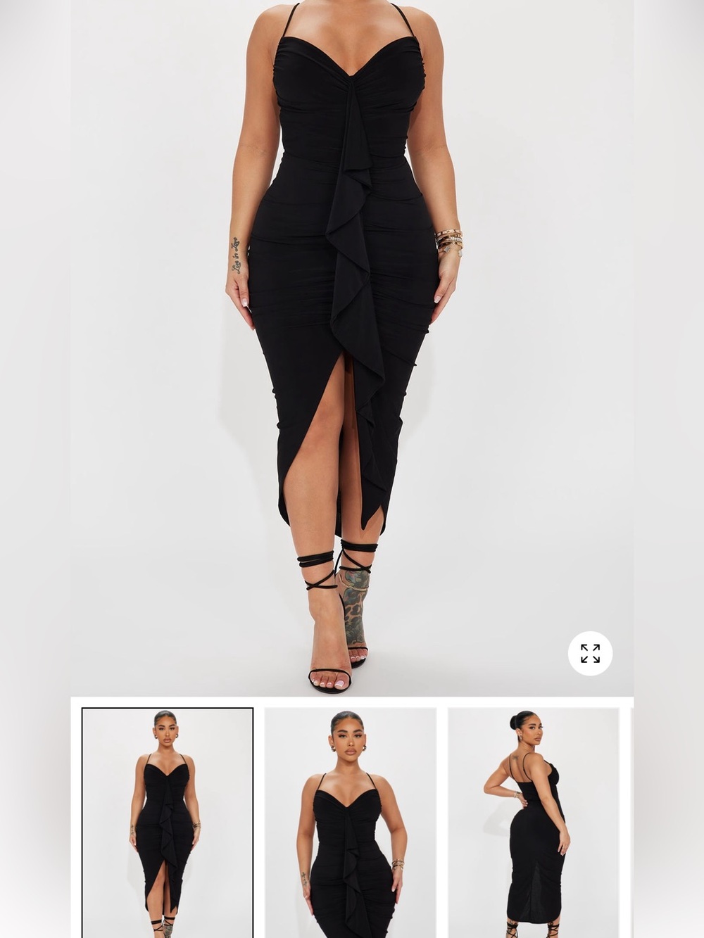 Black Ruffle Front Midi dress - Women